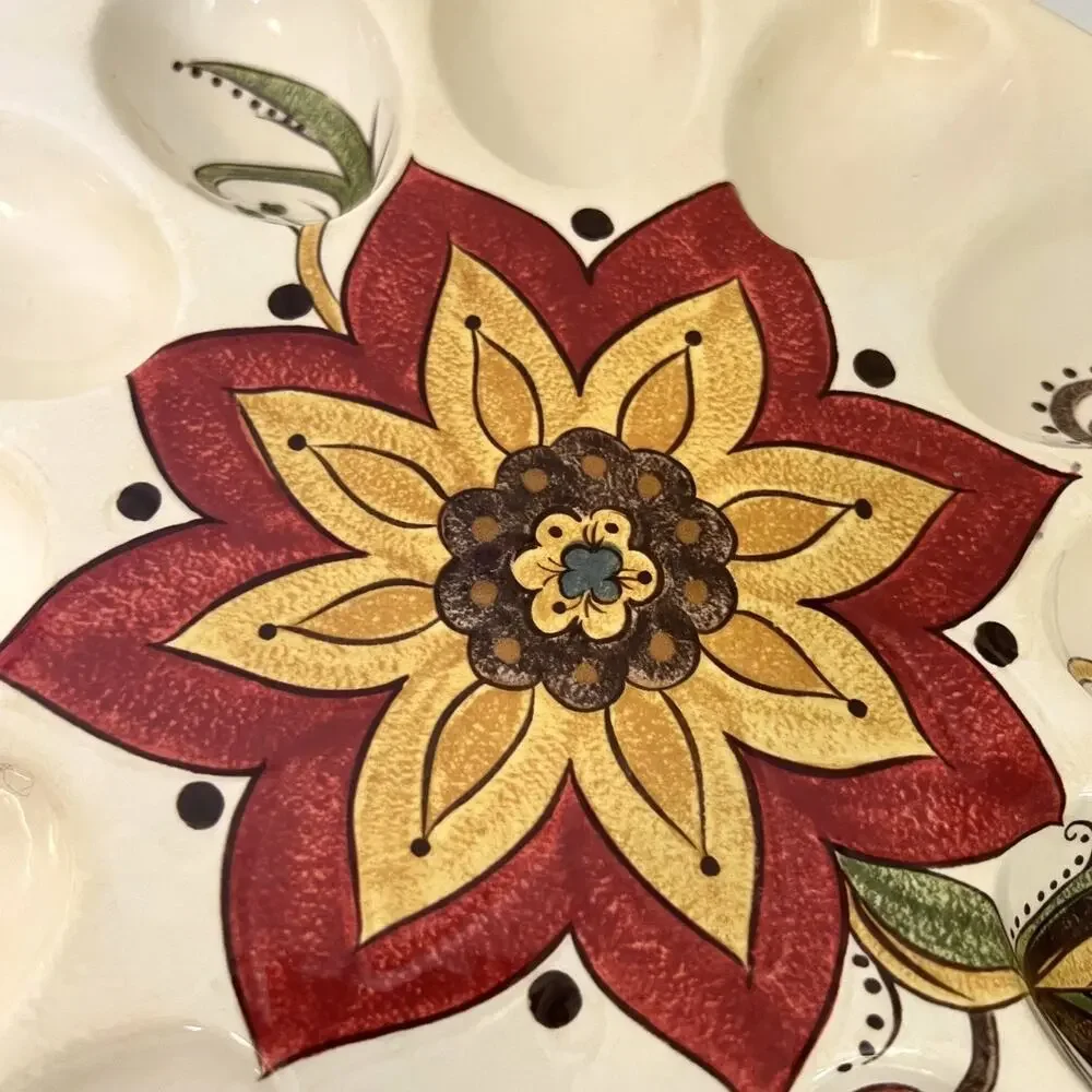 Pier 1 Carynthum Deviled Egg Tray Hand Painted Earthenware Serving Plate